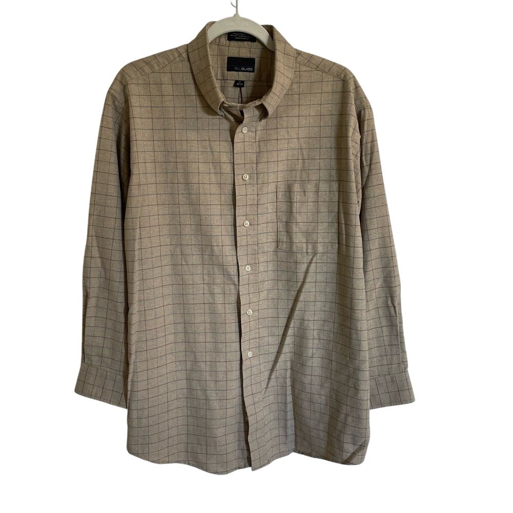 Bill Blass Mens‎ Tan Plaid Long Sleeve Button Down Oxford Shirt 17 32/33
